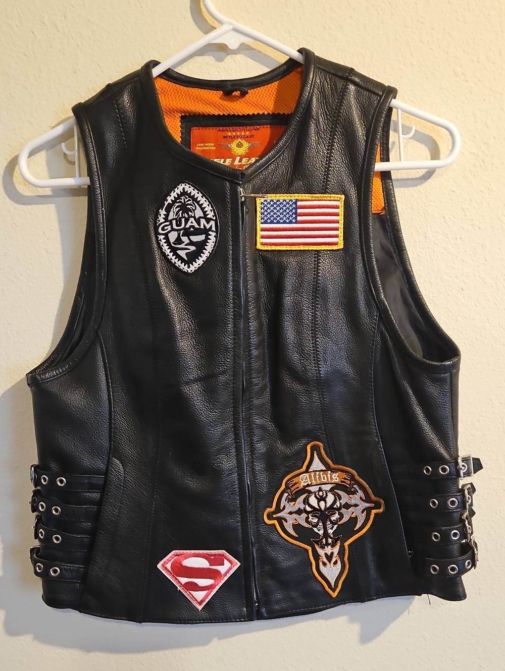 Kids Black Leather Patch Vest